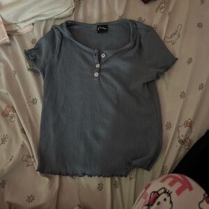 art class Ribbed Henley Crop Top - Slate Blue